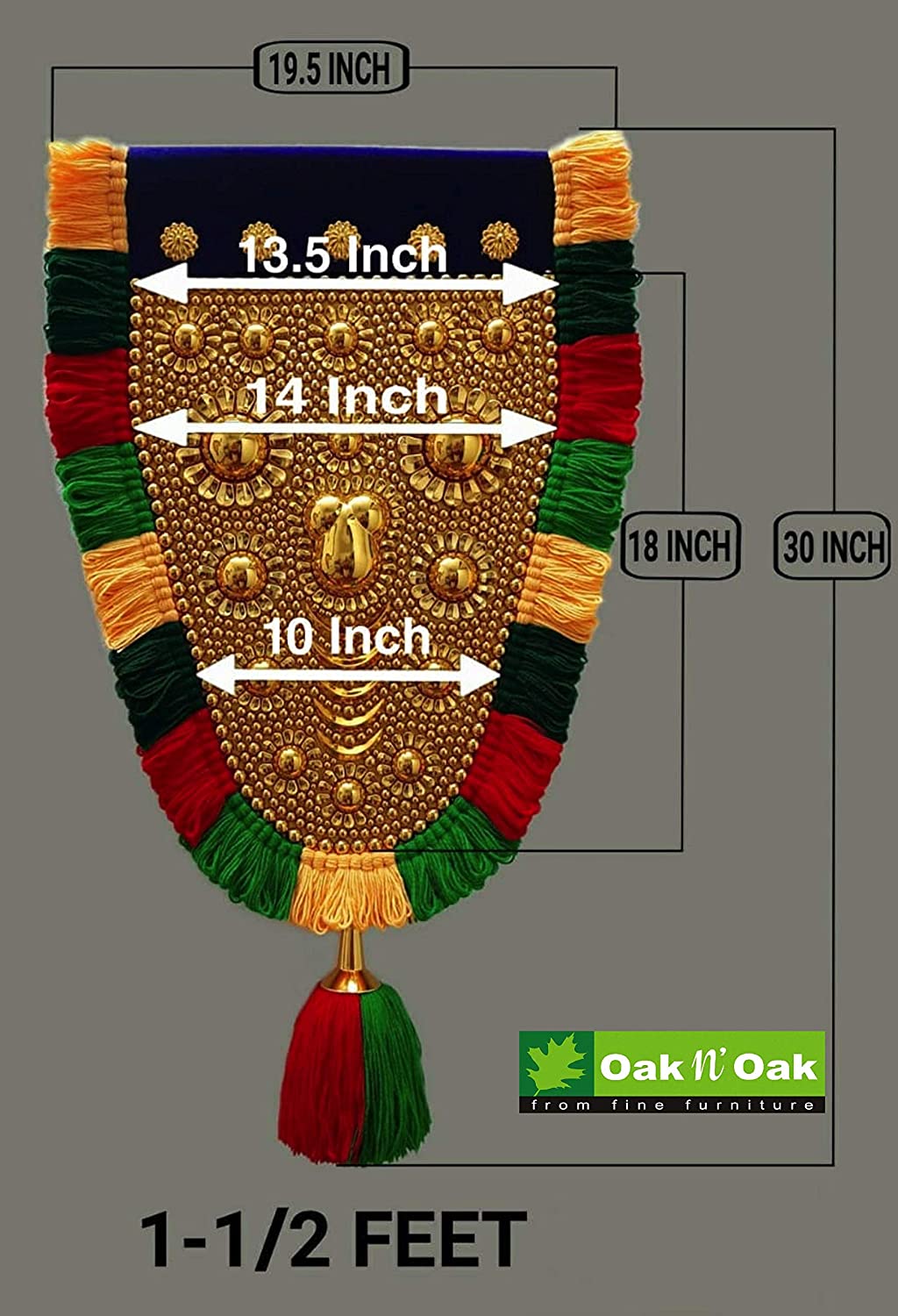 OAK N' OAK | 1.50 FEET | Kerala Traditional Gold Plated Ornamental Decorative Wall Hanging nettipattom (Caparison) by artisans from Kerala