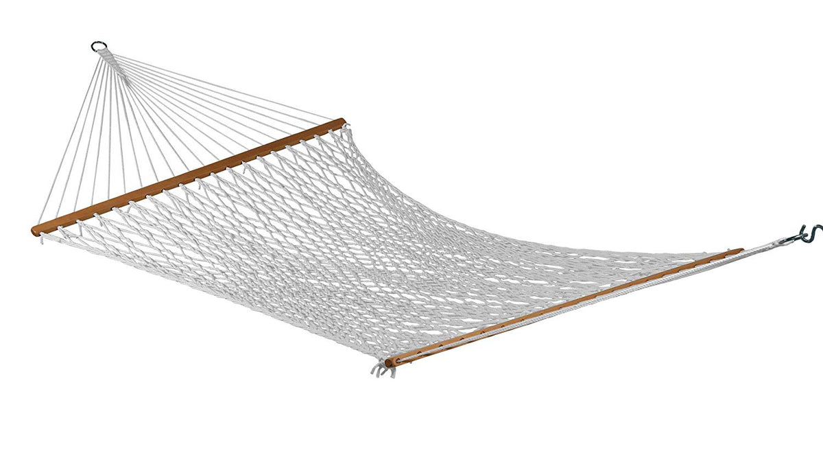 Natural Cotton Rope Hammock | 4.7 Ft Wide | Double | Oak Spreader Bar