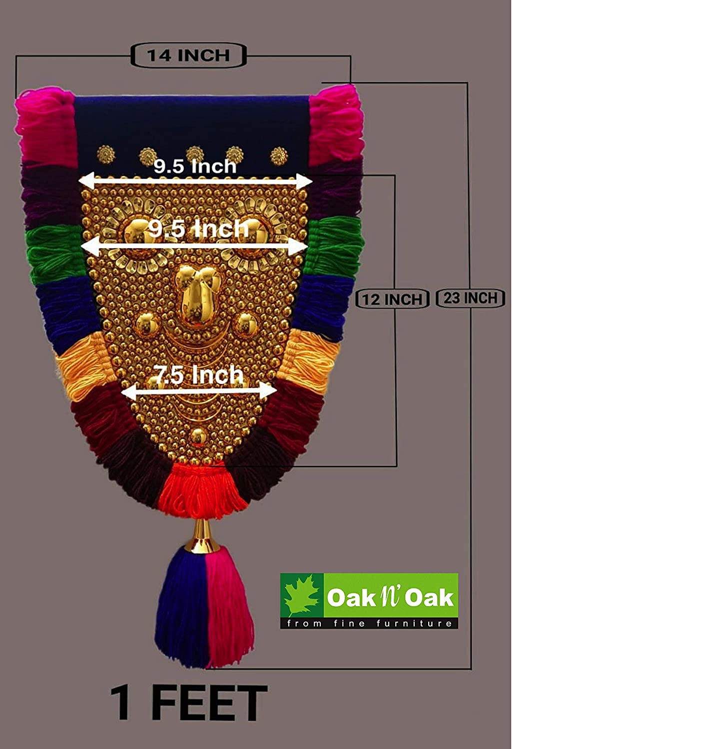OAK N' OAK | 1 FEET | Kerala Traditional Gold Plated Ornamental Decorative Wall Hanging nettipattam (Caparison) by artisans from Kerala