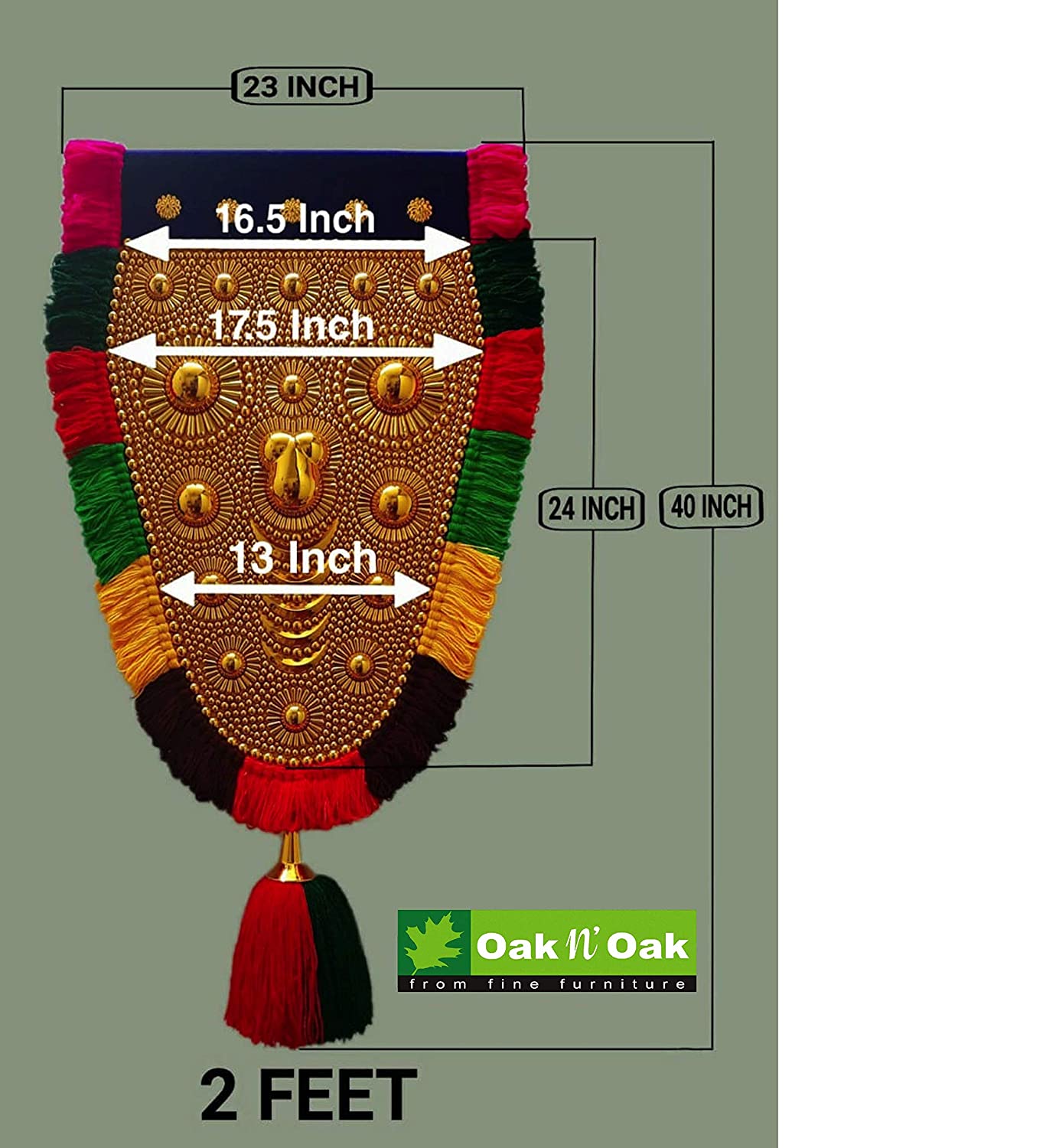 OAK N' OAK | 2 FEET | Kerala Traditional Gold Plated Ornamental Decorative Wall Hanging nettipattam (Caparison) by artisans from Kerala