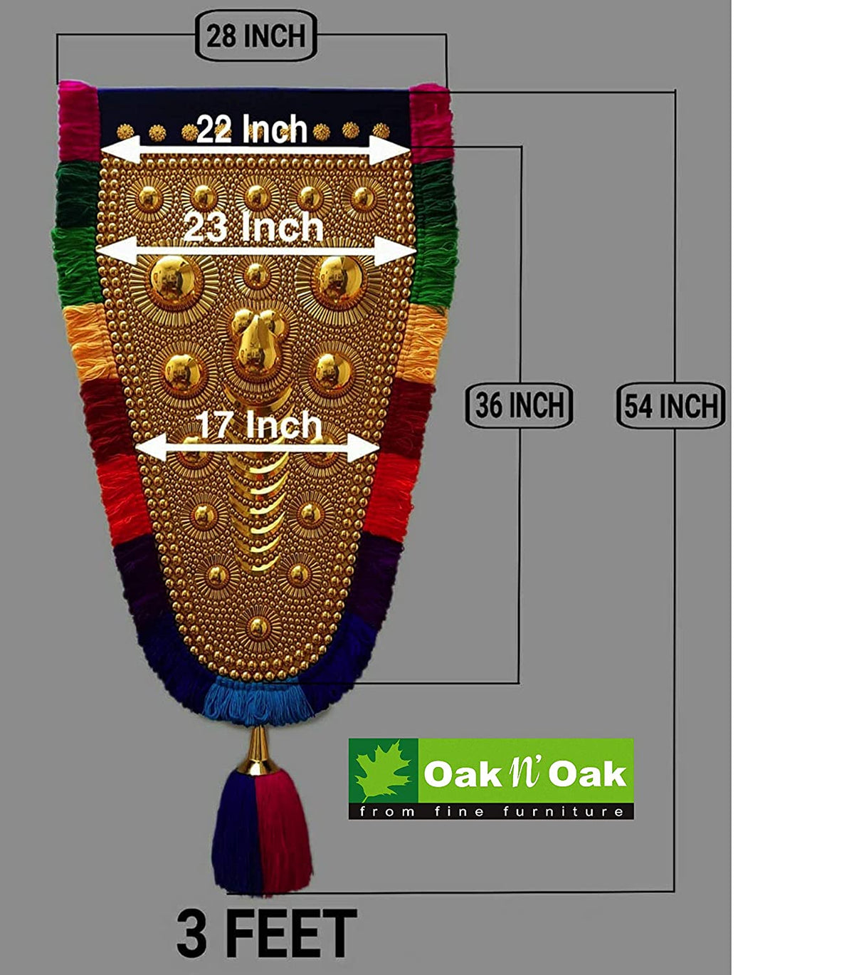 OAK N' OAK Nettipattam Wall Hanging | 3 Ft | Gold Plated Handmade Caparison