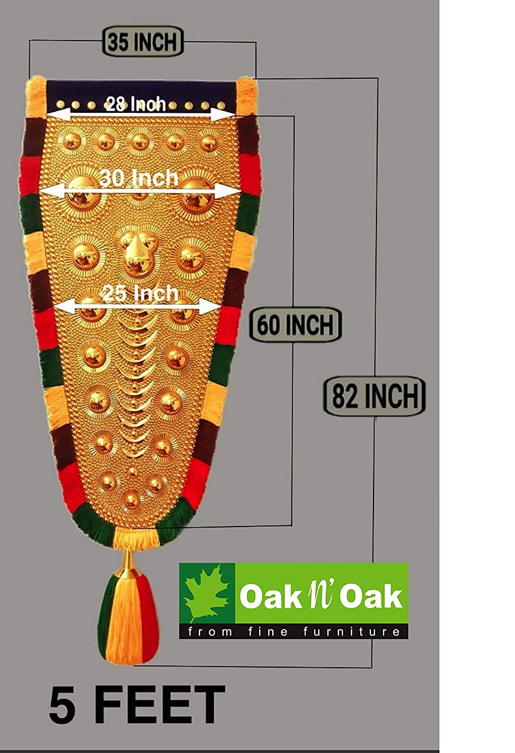 OAK N' OAK | 5 FEET | Kerala Traditional Gold Plated Ornamental Decorative Wall Hanging nettipattam (Caparison) by artisans from Kerala