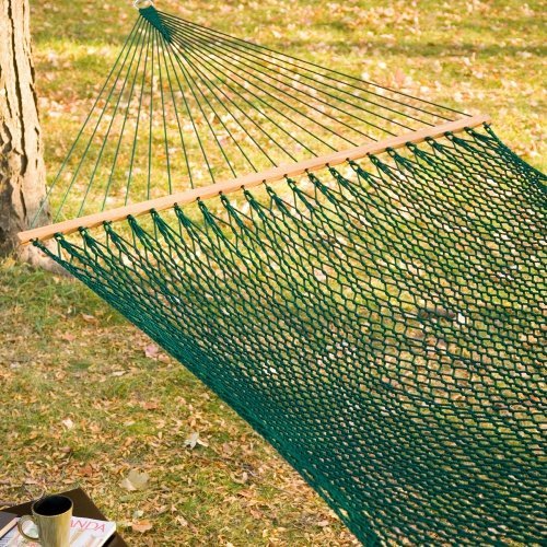 Green Polyester Rope Hammock | 3 Ft Wide | Single | Oak Spreader Bar