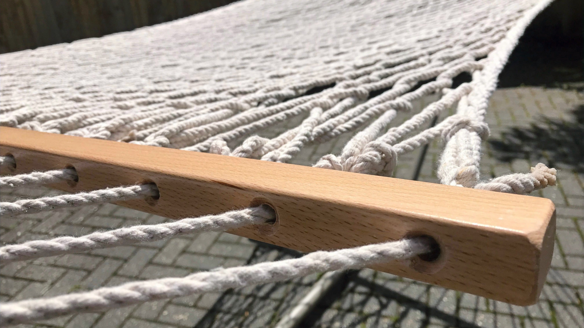 Natural Cotton Rope Hammock | 4.7 Ft Wide | Double | Oak Spreader Bar