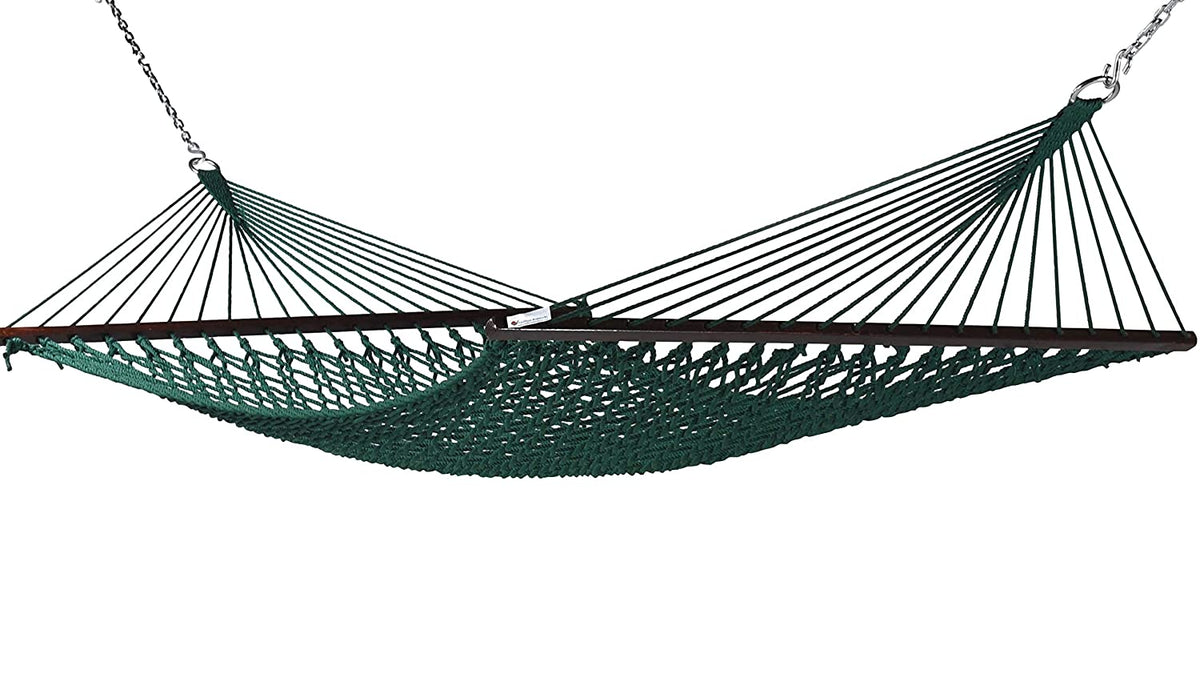 Green Polyester Rope Hammock | 4.7 Ft Wide | Double | Oak Spreader Bar