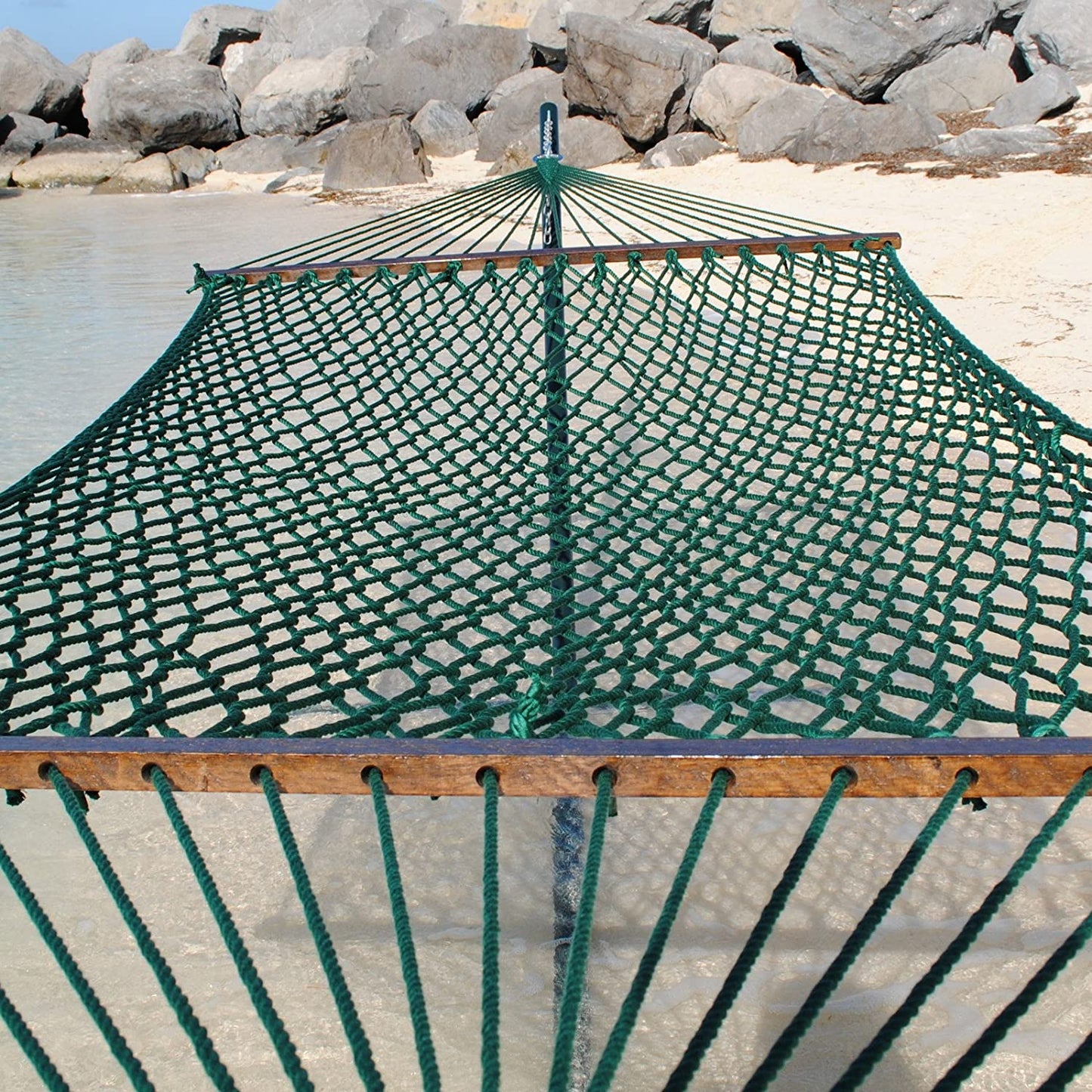 TWOTREE HAMMOCKS | 4 Ft Wide x 11 Ft Overall Length | Green Colour Polyester Rope Hammock | Single