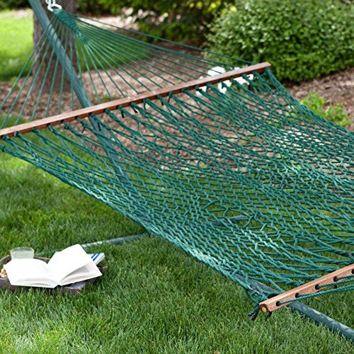 Green Polyester Rope Hammock | 4.4 Ft Wide | Handwoven Single | Oak Spreader Bar