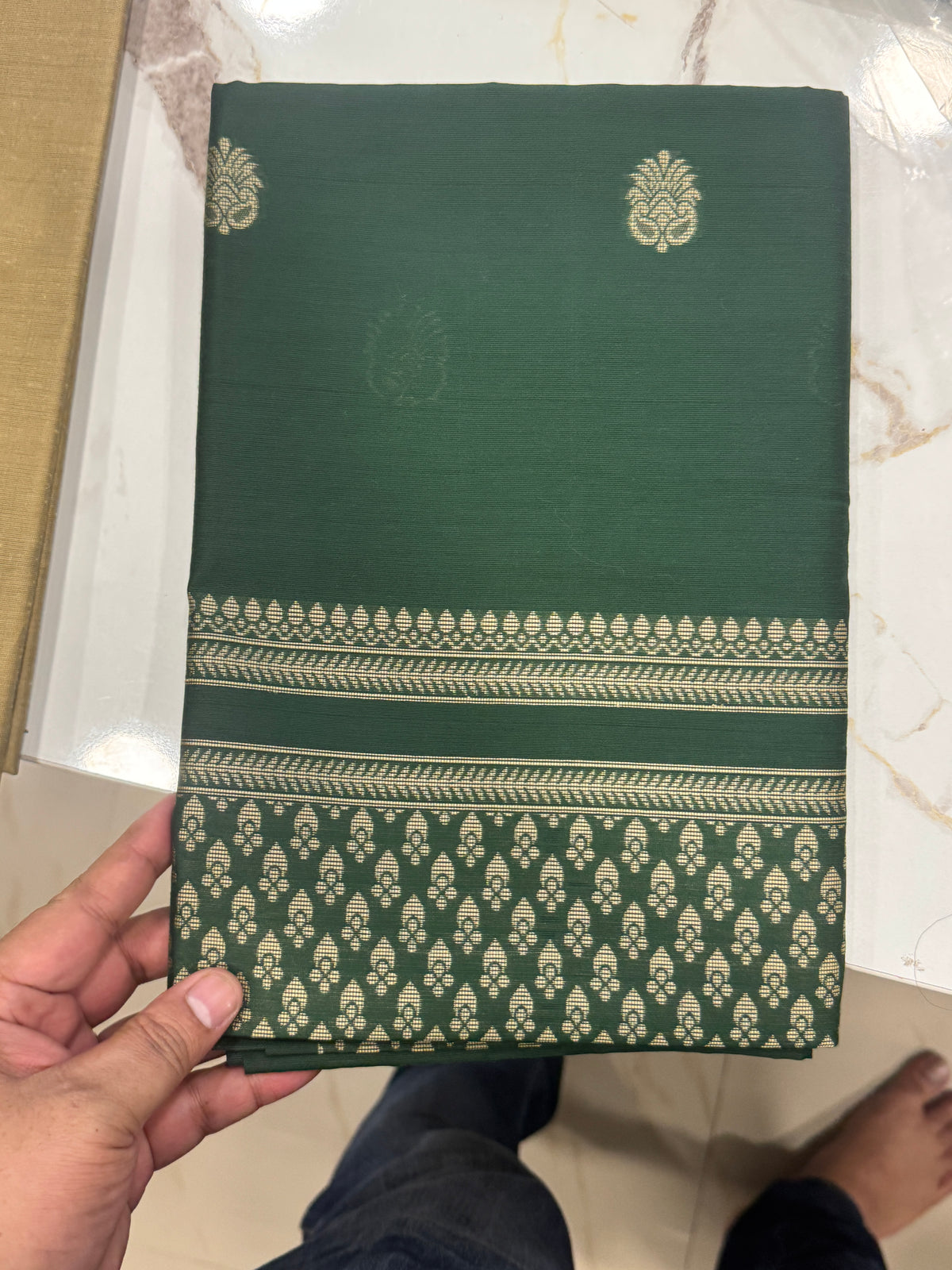 Bottle Green Paisley Silk Cotton Unstitched Salwar Suit Set