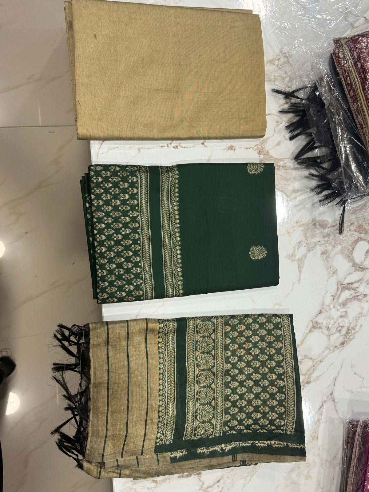 Bottle Green Paisley Silk Cotton Unstitched Salwar Suit Set