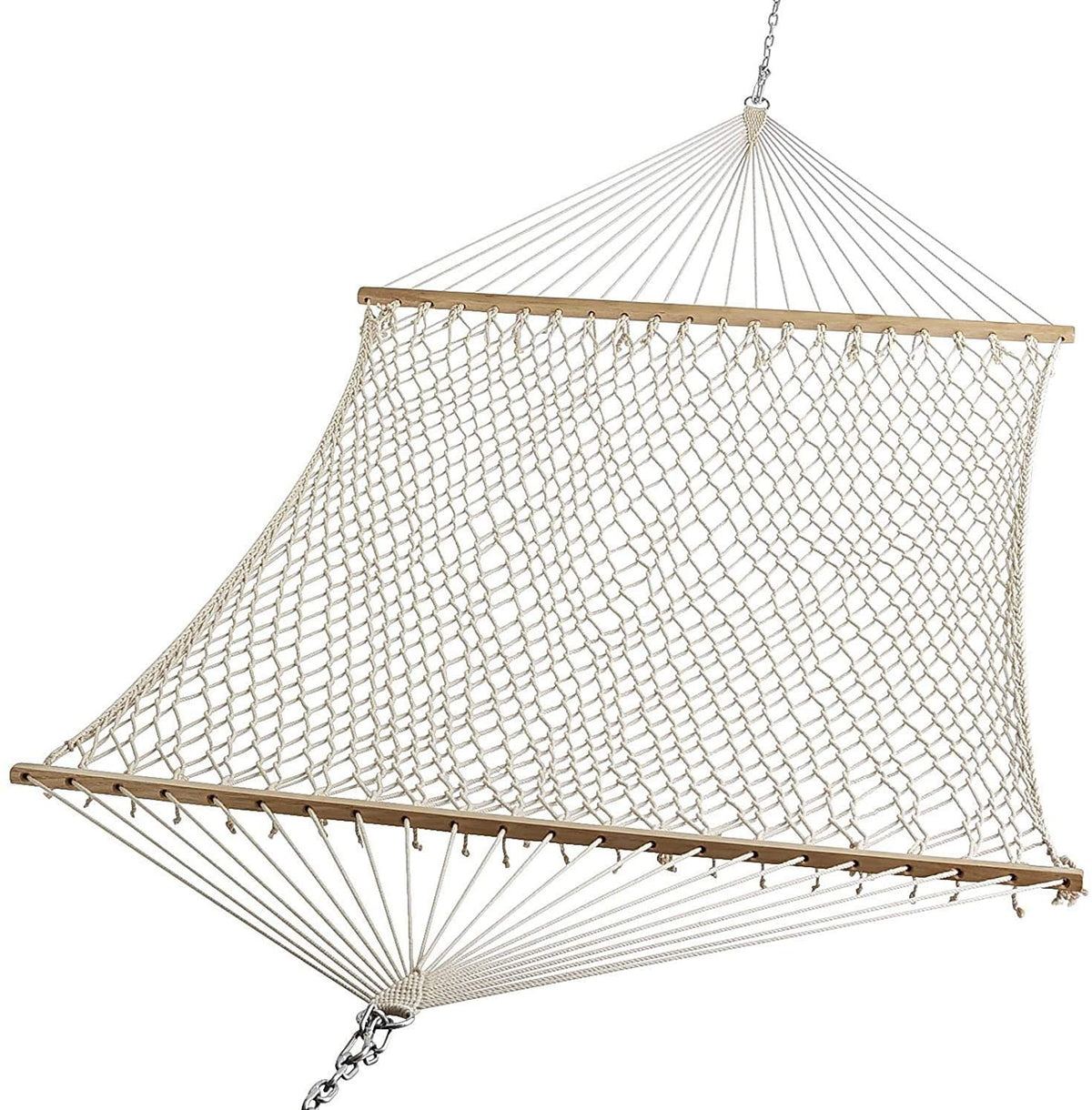 White Polyester Rope Hammock | 4.4 Ft Wide | Single | Oak Spreader Bar