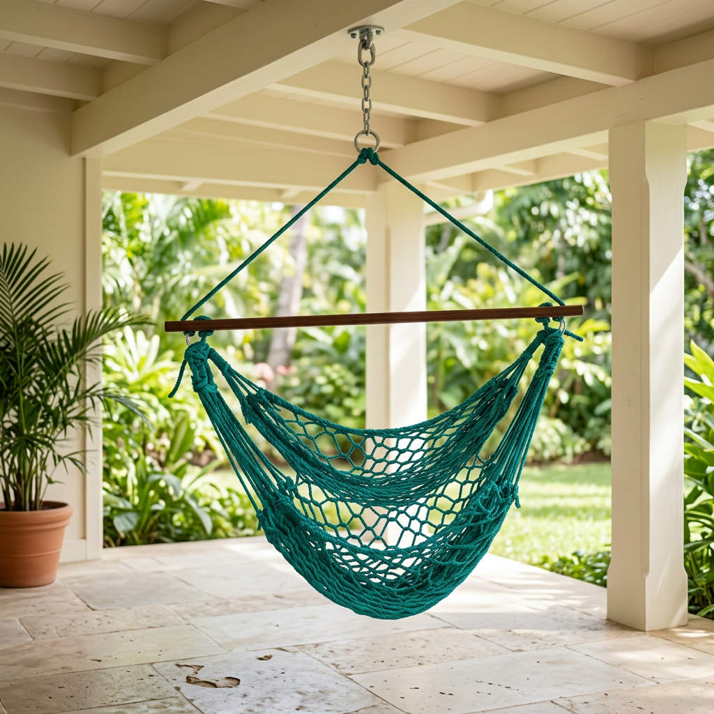 Green swing chair lifestyle image without a model