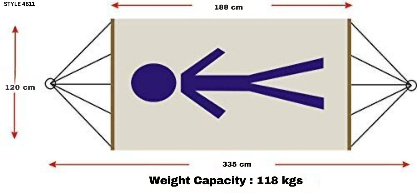 HAMMMOCKSINDIA | 4 Ft  Wide x  11 Ft Overall Length | Cotton Rope Hammock | Single