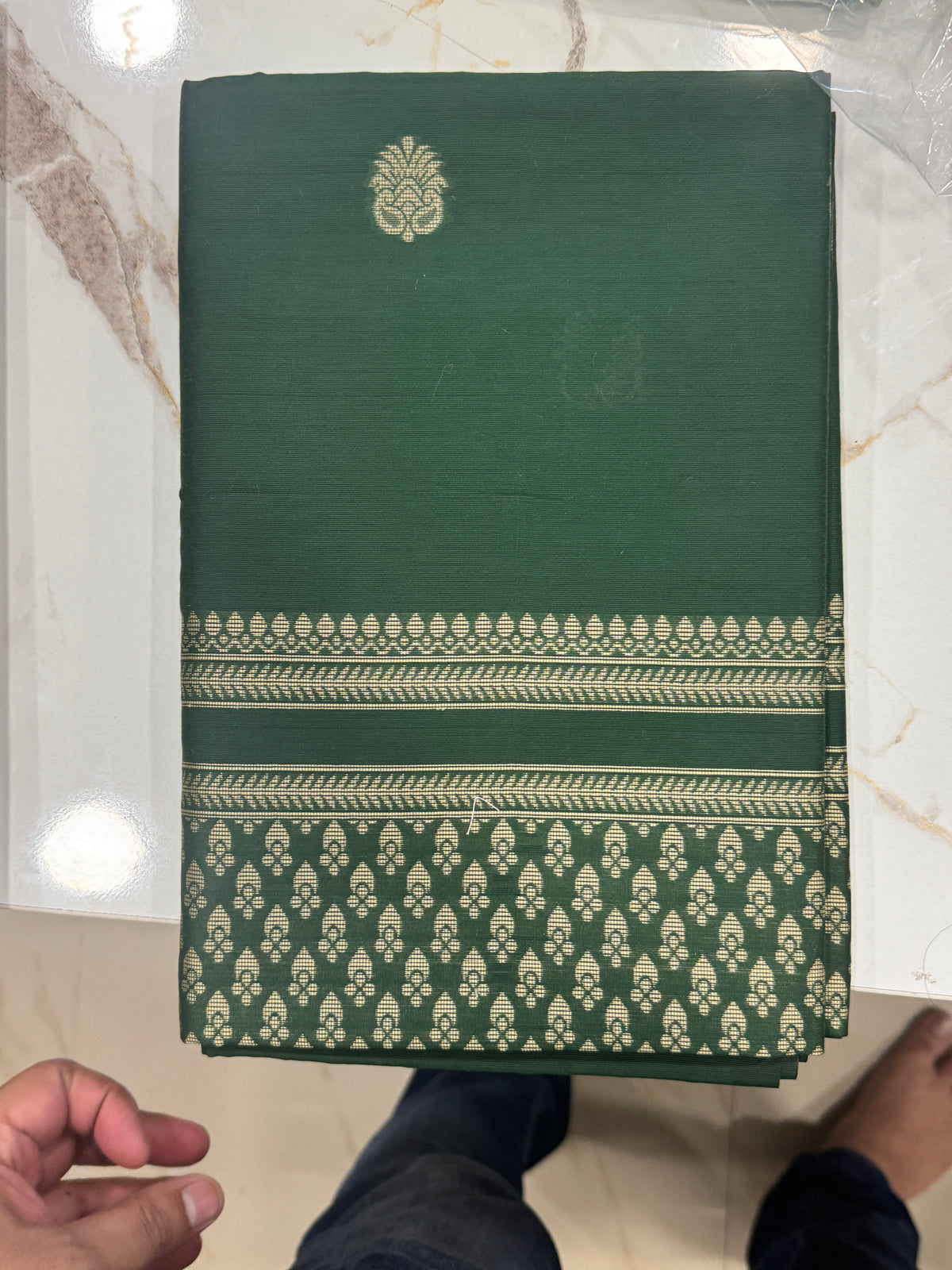 Bottle Green Paisley Silk Cotton Unstitched Salwar Suit Set