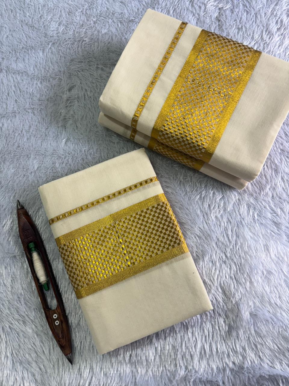 SATIEKA | Pure cotton Kerala golden kasavu set mundu