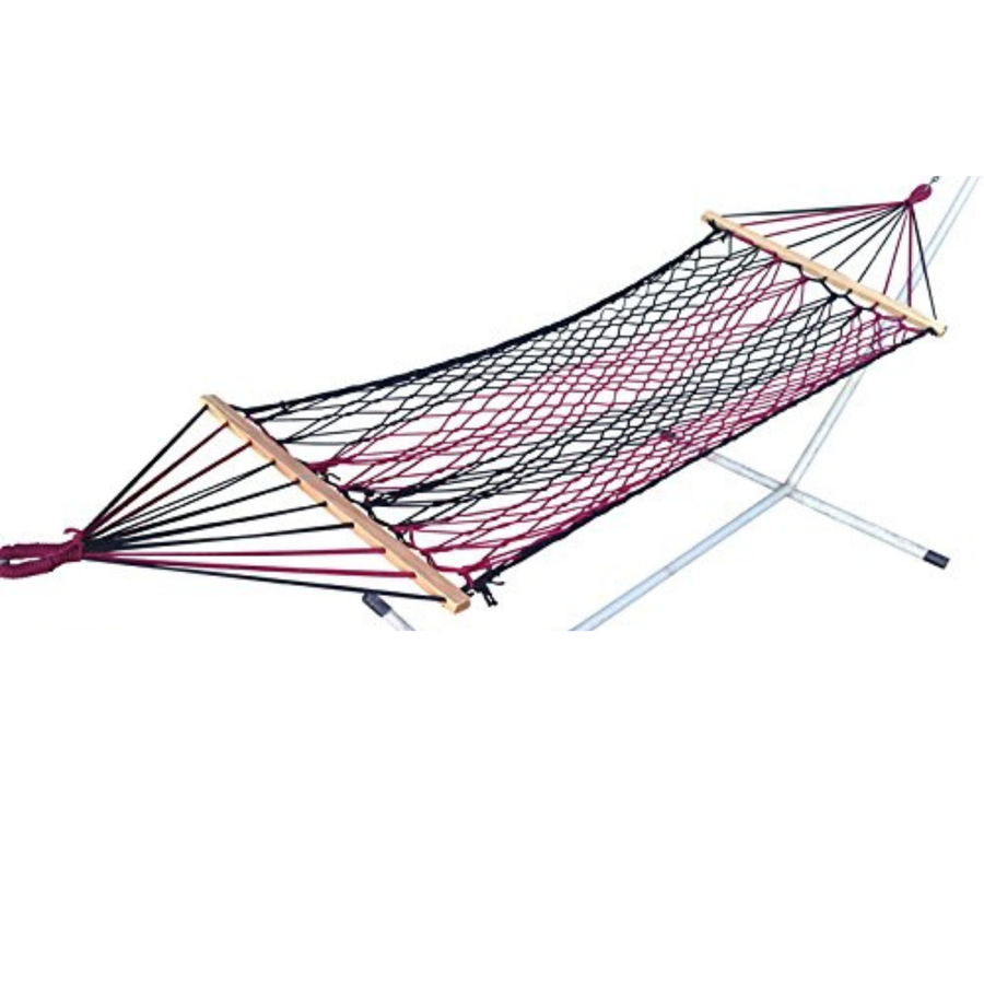 Green Polyester Rope Hammock | 3 Ft Wide | Handwoven Single | Oak Spreader Bar