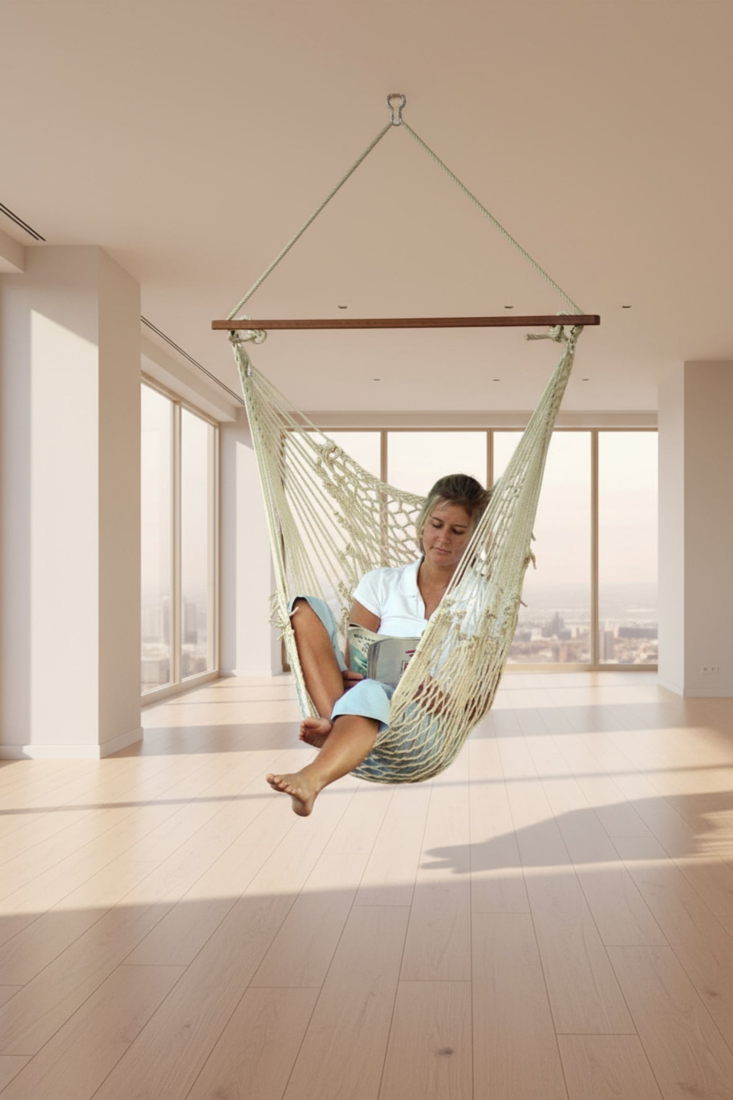 Cotton Rope Swing Hammock Chair for Indoor & Outdoor | Single Seater | Natural Cotton