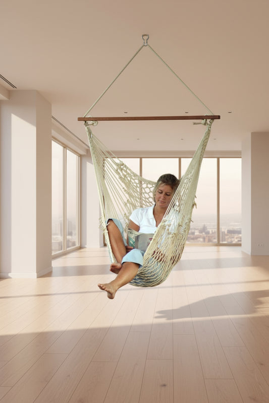 Cotton Rope Swing Hammock Chair for Indoor & Outdoor | Single Seater | Natural Cotton