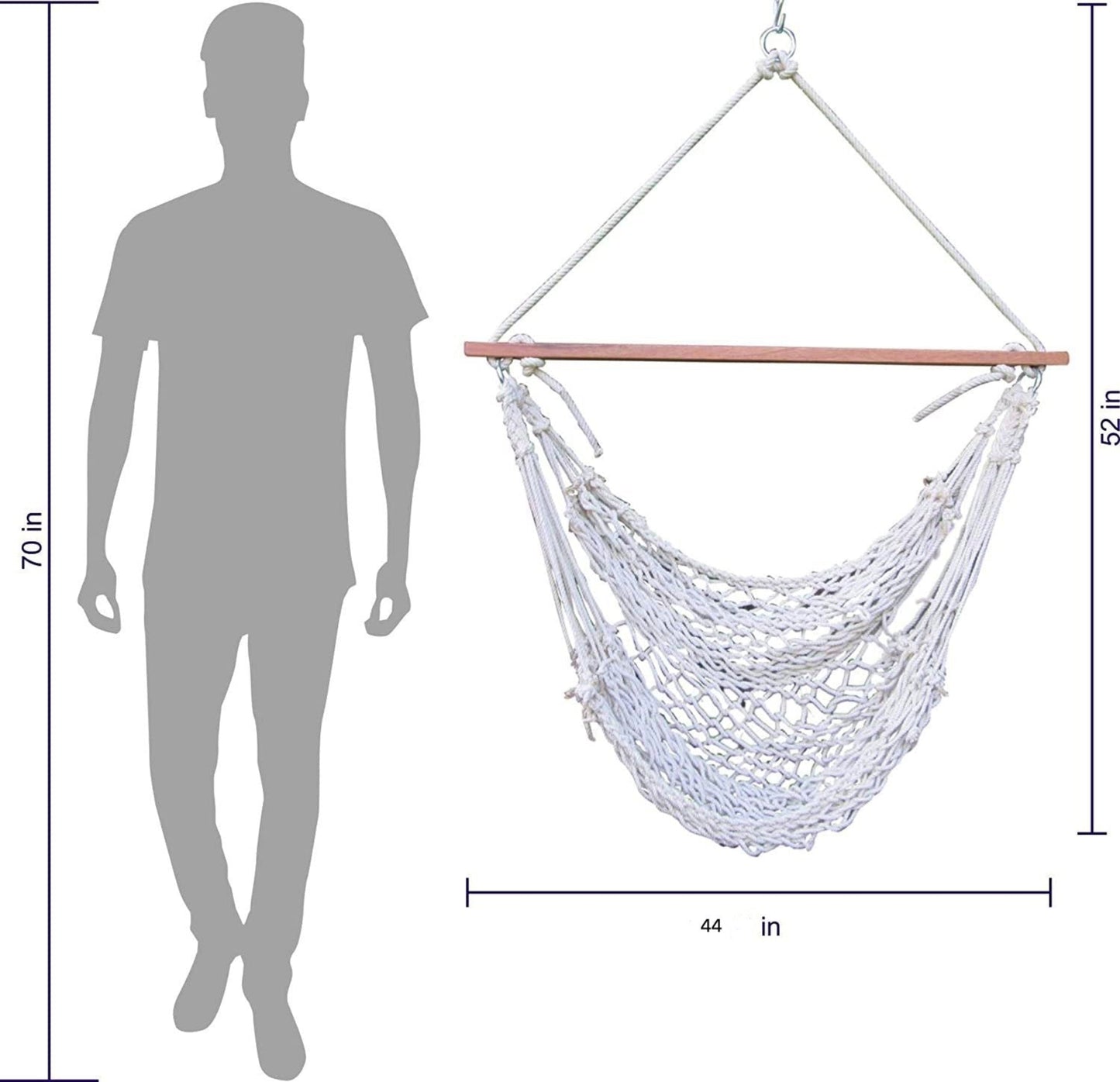 Cotton Rope Swing Hammock Chair for Indoor & Outdoor | Single Seater | Natural Cotton