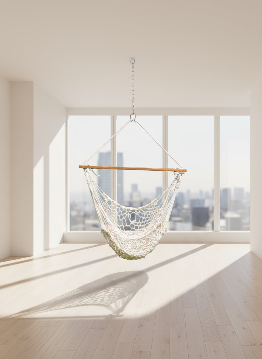 Cotton Rope Swing Hammock Chair for Indoor & Outdoor | Single Seater | Natural Cotton