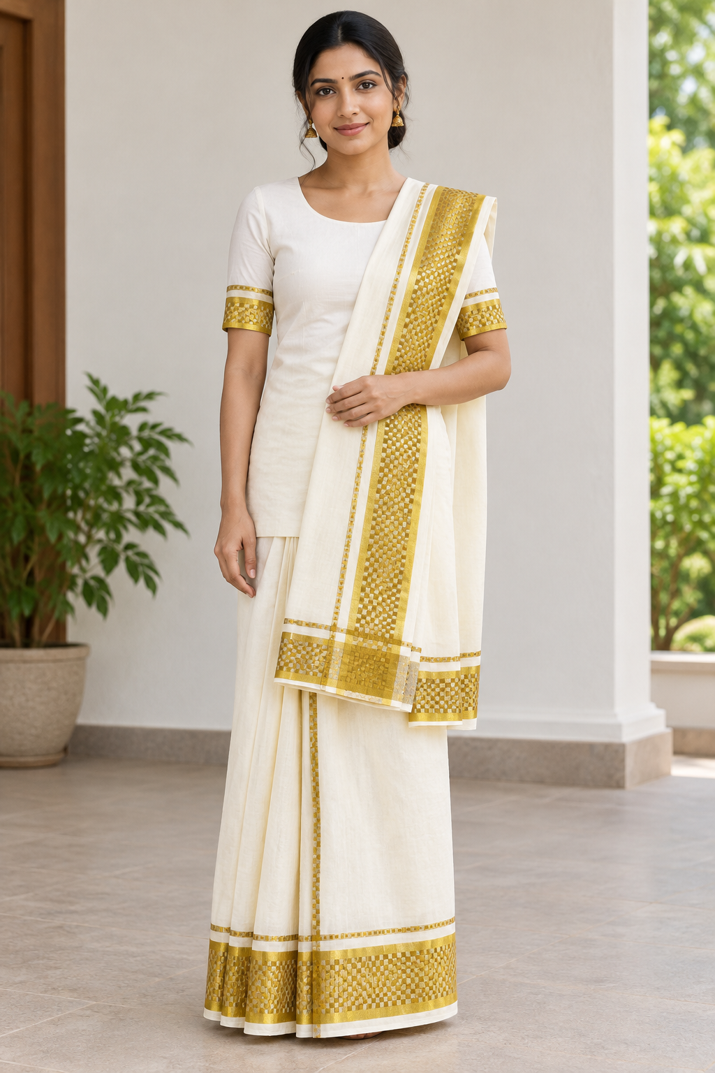 Golden Paya model with checker-patterned gold borders