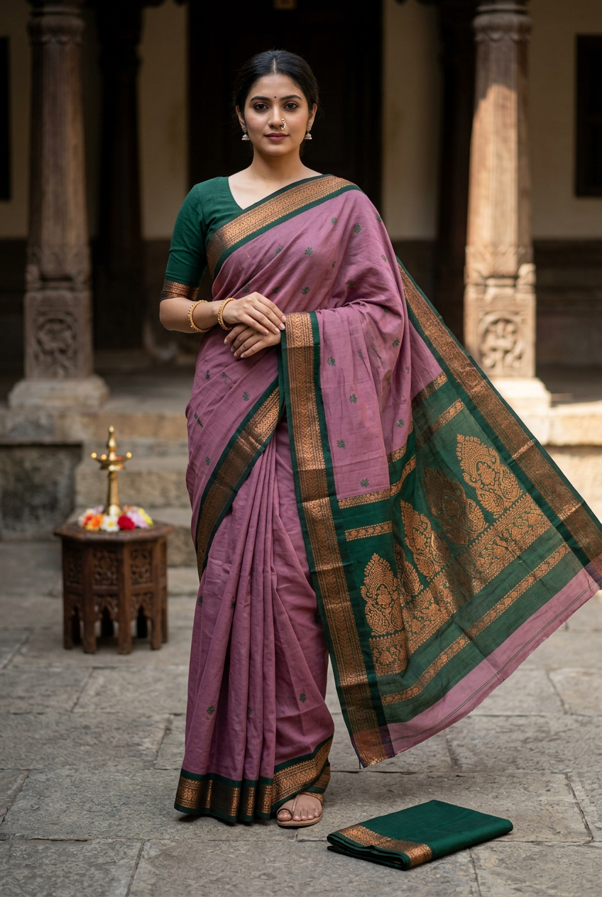 Onion Pink Kalyani saree, pallu display