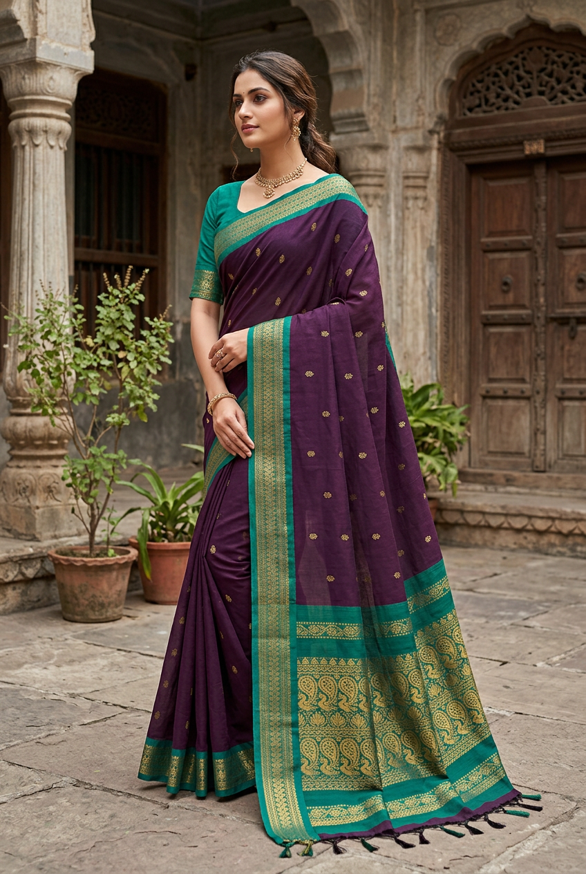 Deep Purple Kalyani saree, side pose