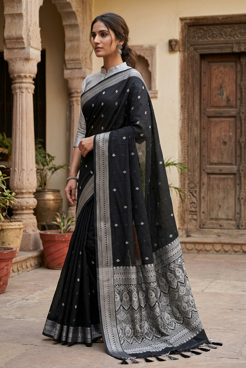 Black Kalyani saree, side pose