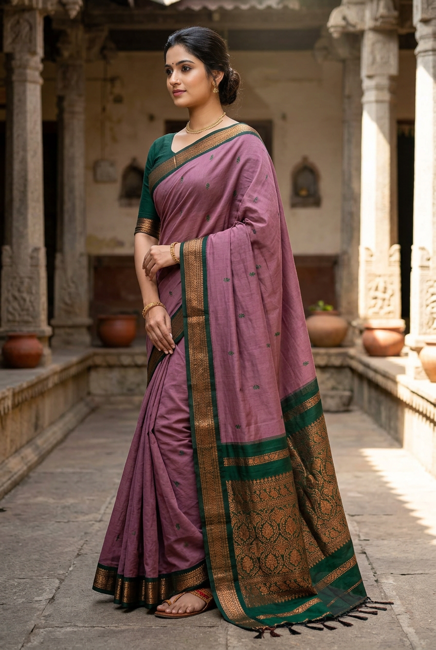 Onion Pink Kalyani saree, side pose