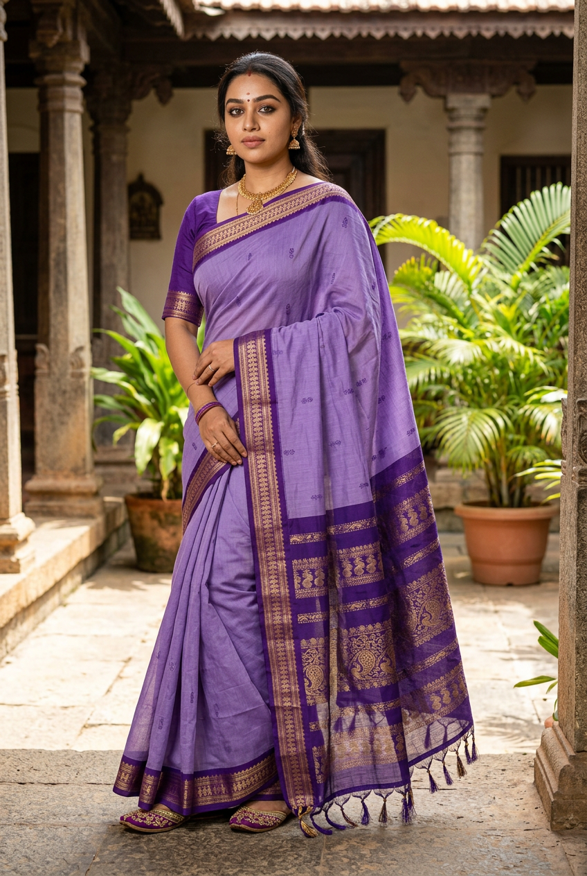 Lavender Kalyani saree, side pose