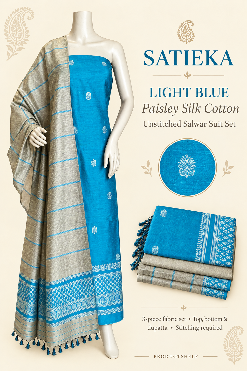 Light Blue unstitched salwar suit promotional image