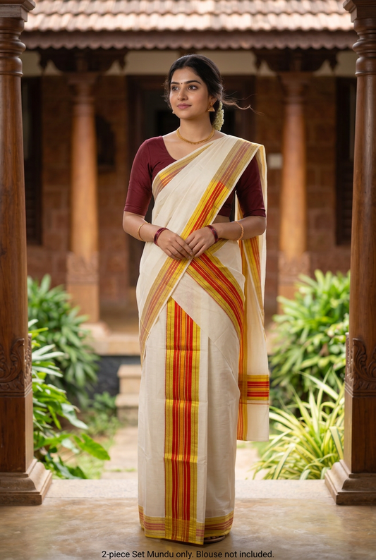 Orange and gold Set Mundu