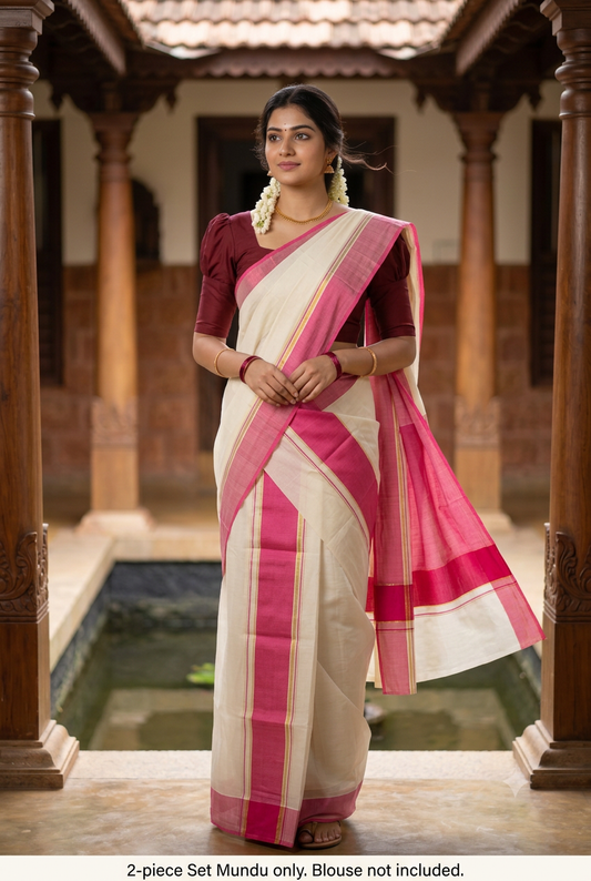 Pink Kattikara Set Mundu