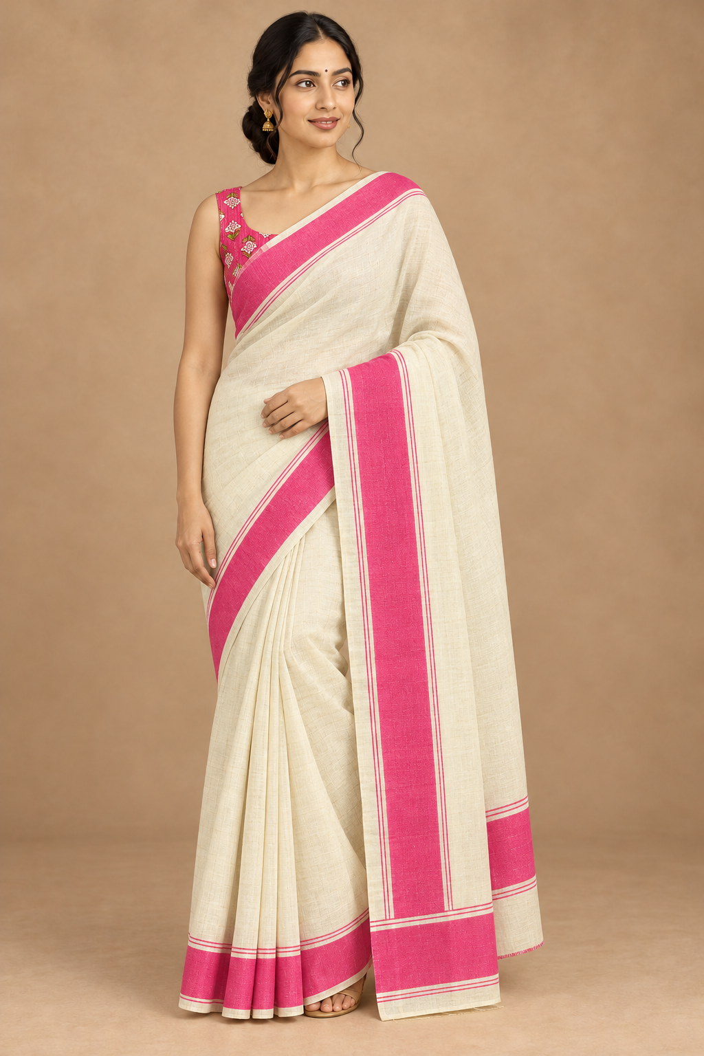 Pink set mundu with revised drape