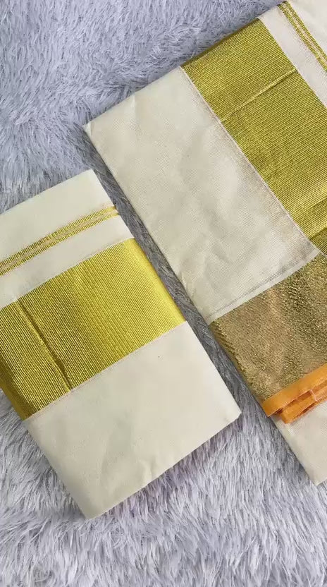 SATIEKA | Pure cotton Kerala golden kasavu set mundu