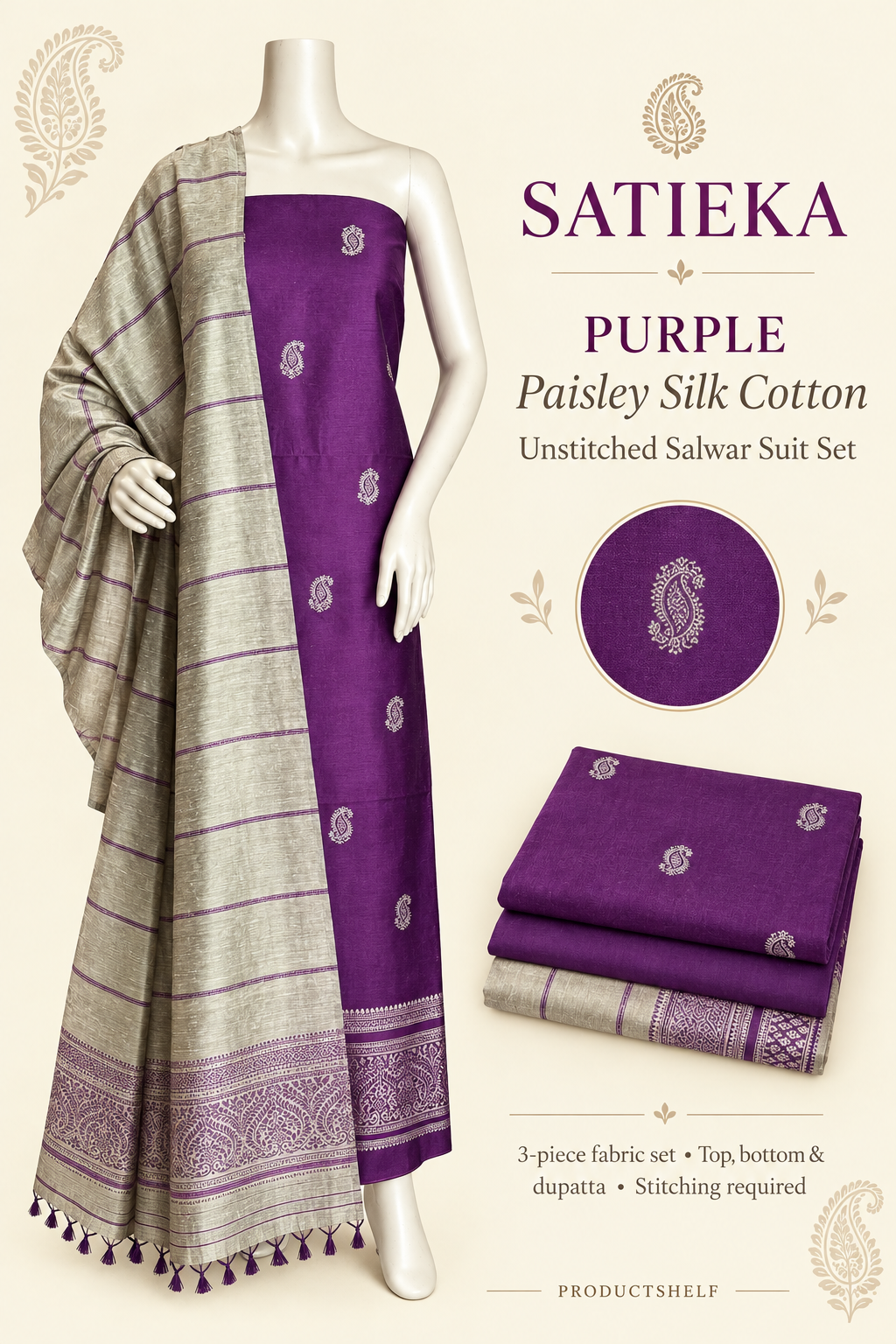 Purple unstitched salwar suit promotional image