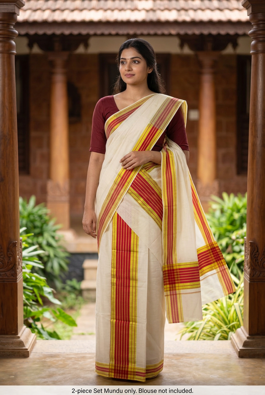 Red and gold Set Mundu