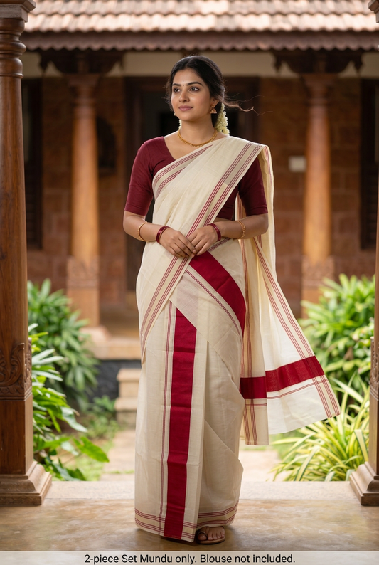 Red Kattikara Set Mundu