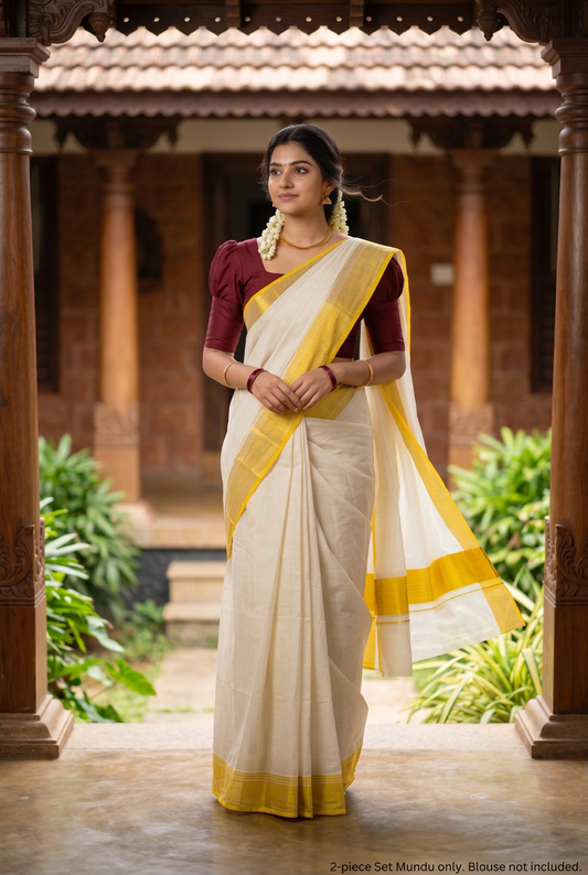 Yellow Kattikara Set Mundu